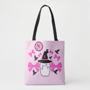 Coquette Pink Halloween Witchy Ghost Monogram