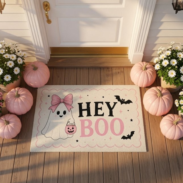 Coquette Pink Hey Boo Geist Halloween  Fußmatte (Von Creator hochgeladen)