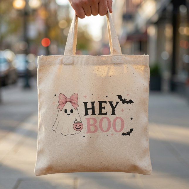 Coquette Pink Hey Boo Geist Halloween Tragetasche (Von Creator hochgeladen)