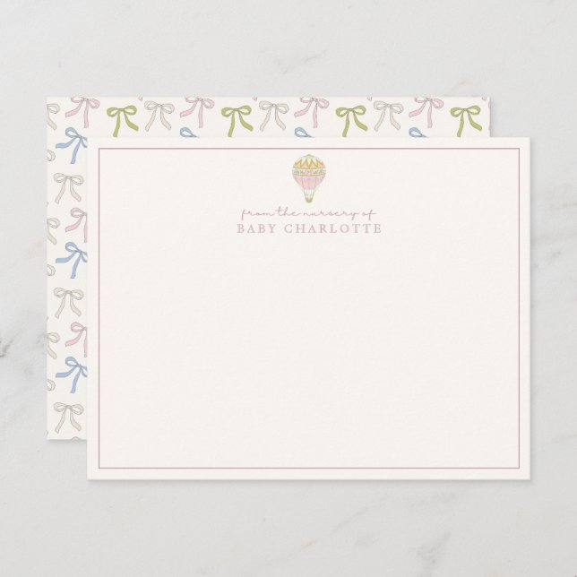 Coquette Pink Hot Air Balloon Nursery Note Card Einladung (Vorne/Hinten)