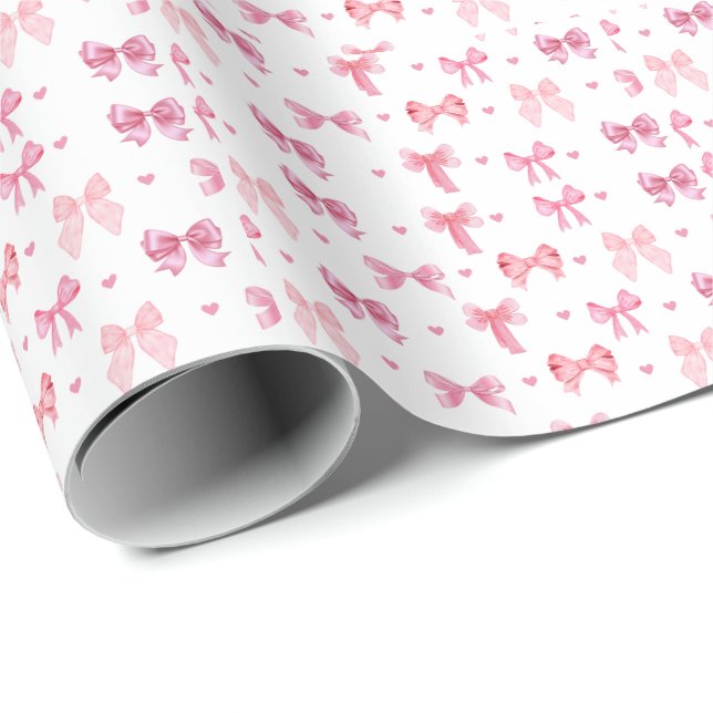 Coquette Pink Muster Niedlich Girl Ribbon Geschenkpapier (Rolleneckpunkt)