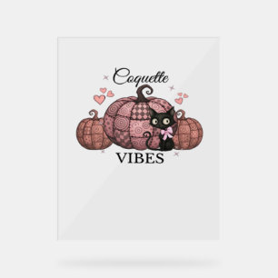 Coquette Pink Pumpkin Cat Classic T - Shirt Acrylschild
