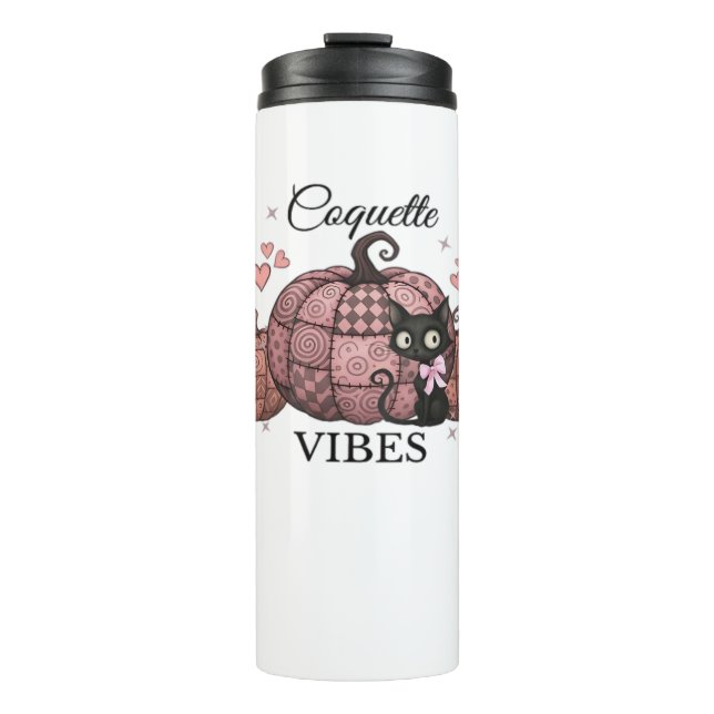 Coquette Pink Pumpkin Cat Classic T - Shirt Thermosbecher (Vorderseite)