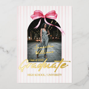 Coquette Pink Ribbon Arch Foto Abschluss Folieneinladung