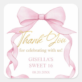 Coquette Pink Ribbon Bows 16 . Geburtstag 16 Quadratischer Aufkleber
