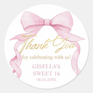 Coquette Pink Ribbon Bows 16 . Geburtstag 16 Runder Aufkleber
