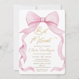 Coquette Pink Ribbon Bows Bat Mitzvah Einladung