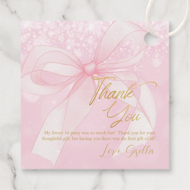 Coquette Pink Ribbon Bows Sweet 16 16 Geschenkanhänger (Rückseite)