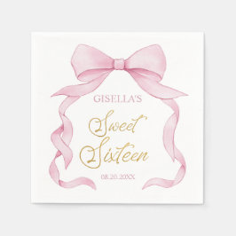 Coquette Pink Ribbon Bows Sweet 16 16 Serviette
