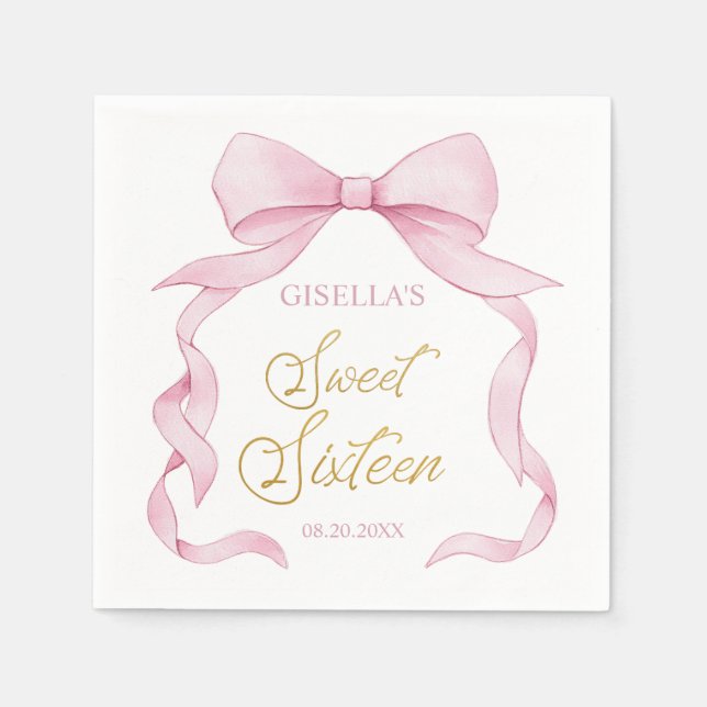 Coquette Pink Ribbon Bows Sweet 16 16 Serviette (Vorderseite)