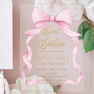 Coquette Pink Ribbon Bows Sweet 16 Birthday Acryleinladungen