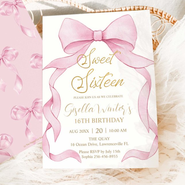 Coquette Pink Ribbon Bows Sweet 16 Birthday Einladung (Von Creator hochgeladen)