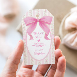 Coquette Pink Schleifen Cottage Floral Rosen Danke Geschenkanhänger