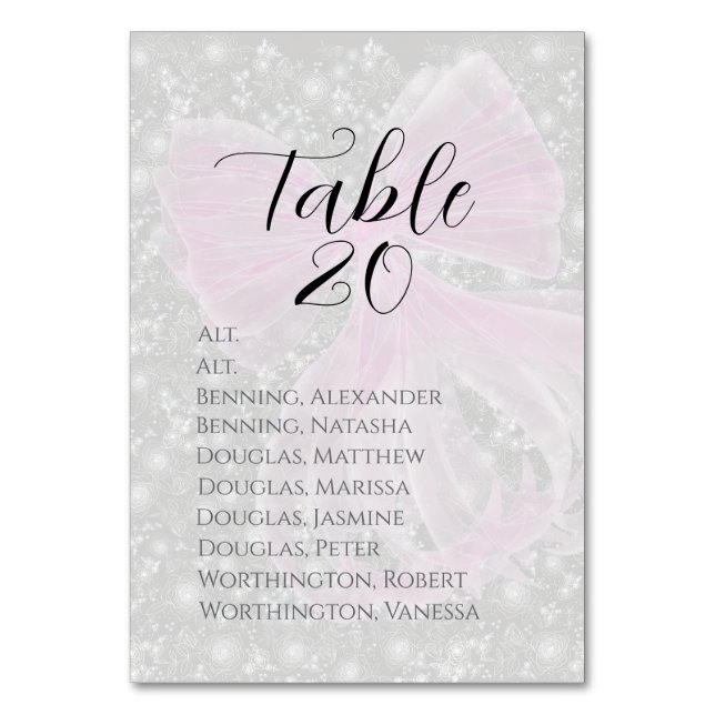 Coquette Pink Sheer bow -Table Assignment Tischnummer (Vorderseite)