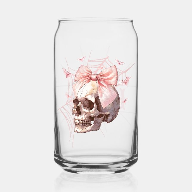 Coquette Pink Skull Personalisiertes Glas kann (Vorderseite)