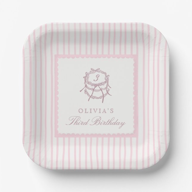 Coquette Pink Striped Birthday Party  Pappteller (Vorderseite)