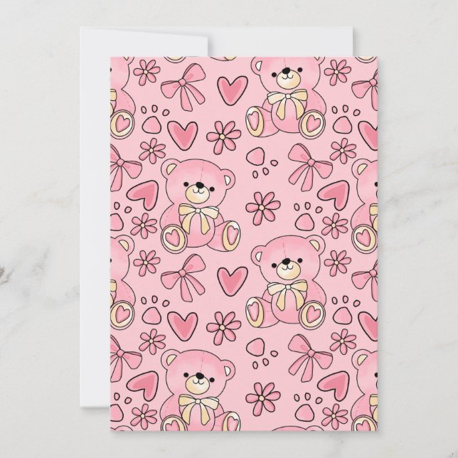 Coquette Pink Teddy Bear Seamless Pattern Einladung (Vorderseite)