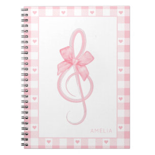 Coquette Pink Treble Clef Bow Gingham Pattern Notizblock