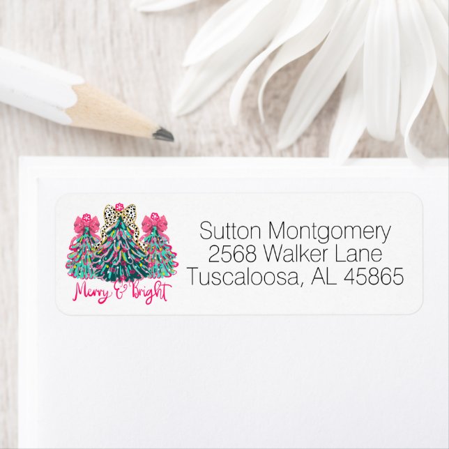 Coquette Preppy Christmas Tree Bows Rücksendeadres (Insitu)