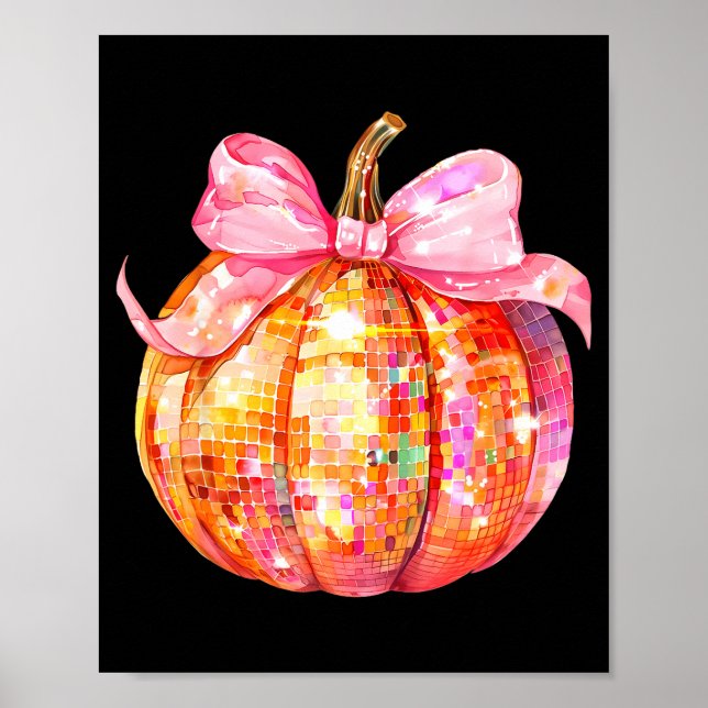 Coquette Pumpkin Bow Disco Ball Cute Girly Hallowe Poster (Vorne)