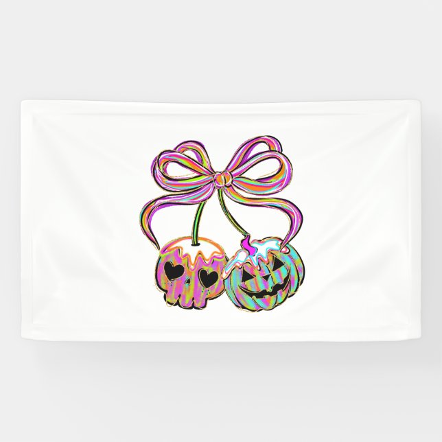 Coquette Pumpkin Cherries Halloween Banner (Horizontal)