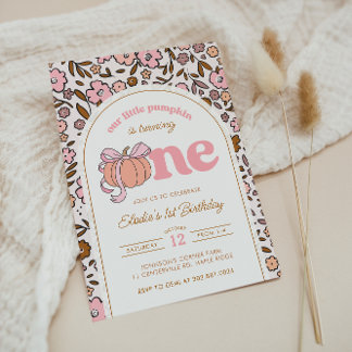 Coquette Pumpkin Fall Floral 1. Geburtstag Einladung