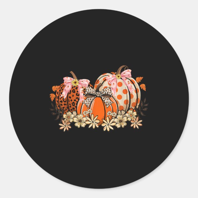 Coquette Pumpkin Fall Floral Autumn Leaves Thanksg Runder Aufkleber (Vorderseite)
