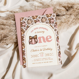 Coquette Pumpkin Gingham Fall Floral 1. Geburtstag Einladung