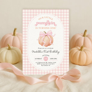Coquette Pumpkin Pink Bow Girl 1. Geburtstag Party Einladung