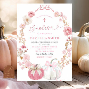 Coquette Pumpkin Taufe Weiß und Rosa Einladung
