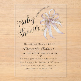 Coquette purple bow baby shower acryleinladungen