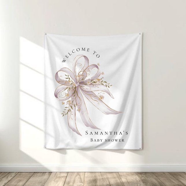 Coquette purple bow baby shower Backdrop Wandteppich (Von Creator hochgeladen)
