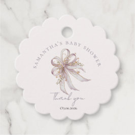 Coquette purple bow baby shower geschenkanhänger