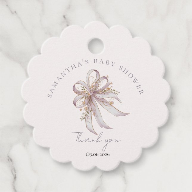 Coquette purple bow baby shower  geschenkanhänger (Vorderseite)