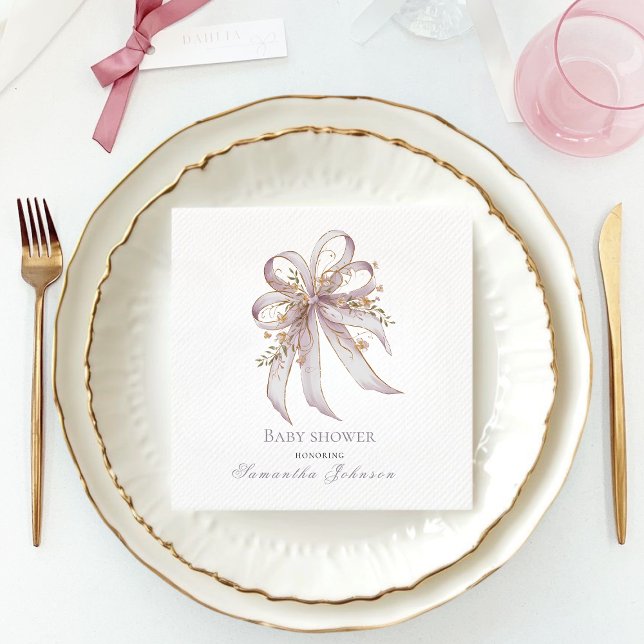 Coquette purple bow baby shower serviette (Von Creator hochgeladen)
