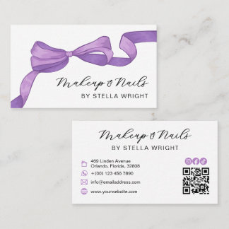 Coquette Purple Bow Beauty QR Code Visitenkarte