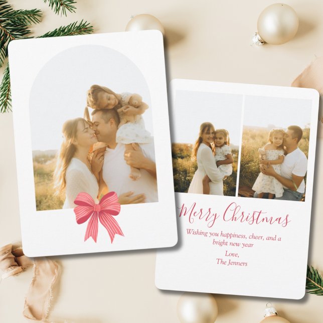 Coquette Red Bow Arch Preppy 3 Foto Weihnachten (Coquette Red Bow Arched Christmas Card)