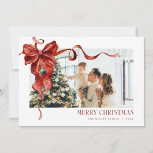 Coquette Red Bow Holiday Foto Weihnachtskarte Feiertagskarte