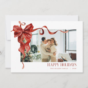Coquette Red Bow Holiday Foto Weihnachtskarte Feiertagskarte