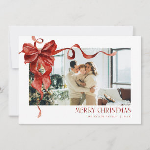 Coquette Red Bow Holiday Foto Weihnachtskarte Feiertagskarte