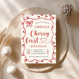 Coquette Red Cherry Erster Geburtstag Einladung