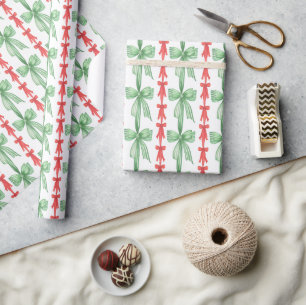 Coquette Red & Green Christmas Bows Geschenkpapier