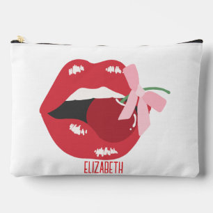 Coquette Red Lips Rosa Ribbon Bow Zubehörtasche
