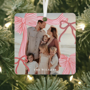 Coquette Red & Pink Bows Foto Weihnachtsfeiertag Ornament Aus Metall