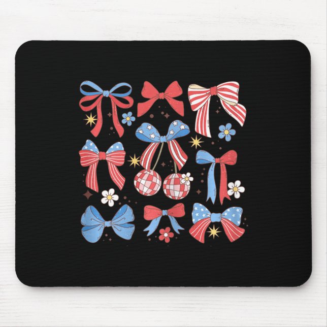 Coquette Red White & amp; Blue Patriotic Bows Retr Mousepad (Vorne)