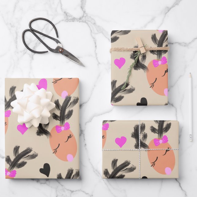Coquette Reindeer Weihnachtsgeschenk Geschenkpapier Set (Vorderseite)