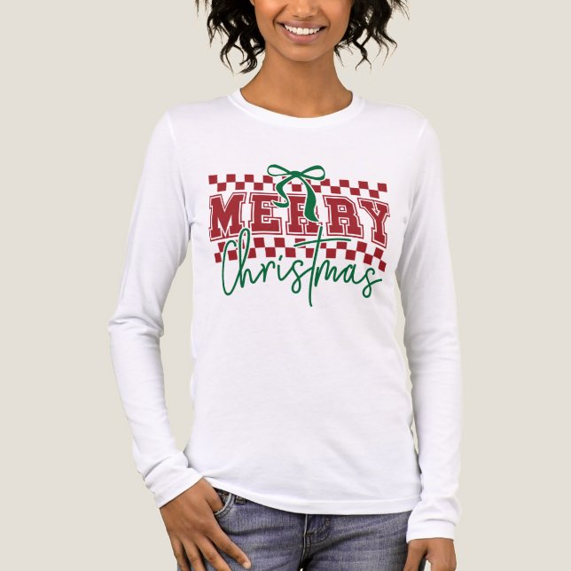 Coquette Retro Merry Christmas Trendy Typography Tri-Blend Shirt (Vorderseite)