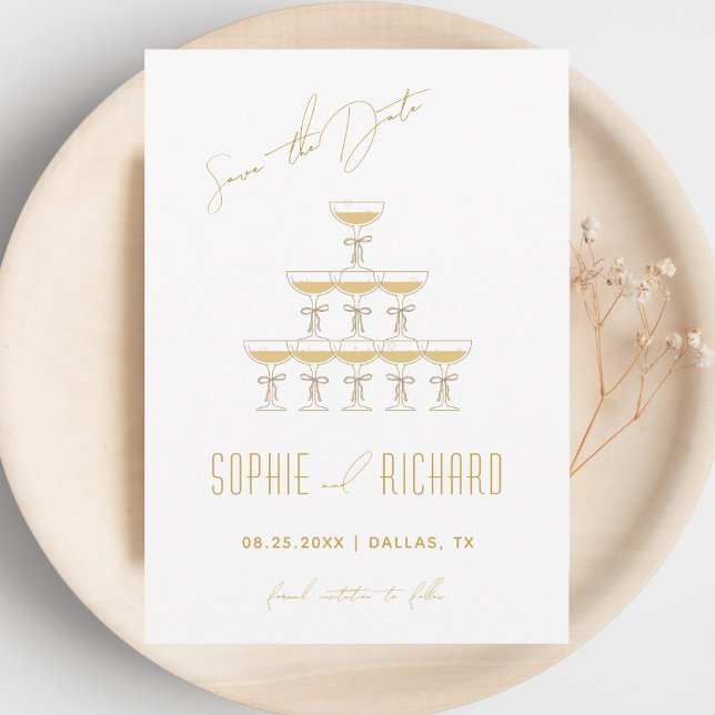 Coquette Ribbon Champagner Tower Fountain Hochzeit Save The Date (Von Creator hochgeladen)