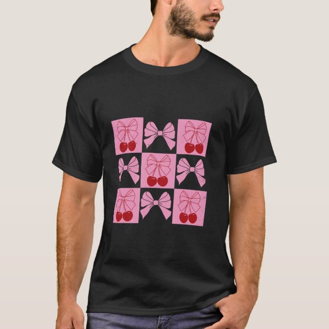 Coquette Ribbon Cherry Coquette Bow Pink geprüft A T-Shirt (Vorderseite)