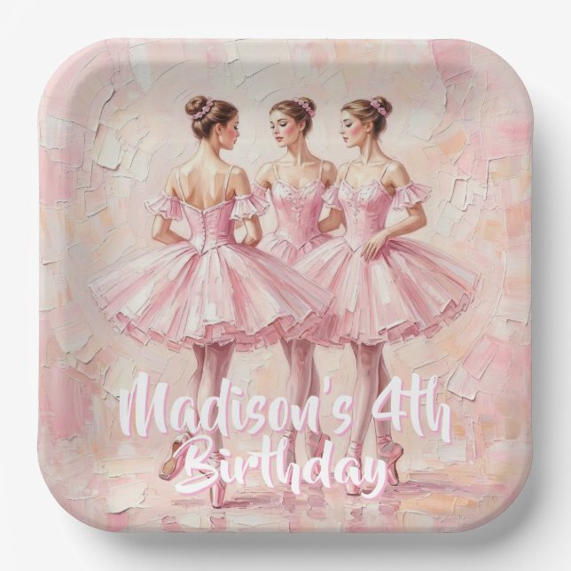 Coquette-Rosa-Ballerina-Geburtstag  Pappteller (Vorderseite)